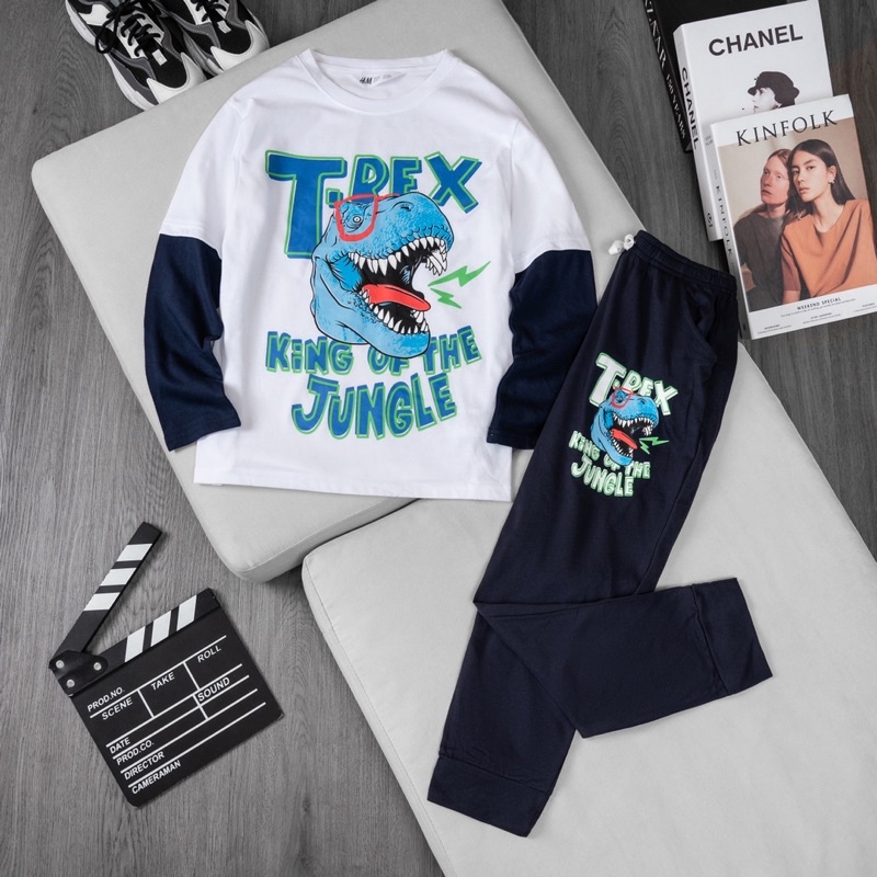 Bộ cotton size đại bé trai dài tay Janeshop, Set quần áo thu đông dài tay mềm mại size 6-16