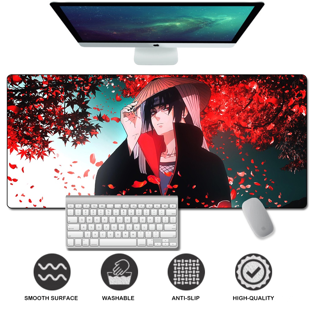 Tấm lót chuột máy tính bằng cao su chống trượt viền đen in anime Naruto Akatsuki Uchiha Itachi