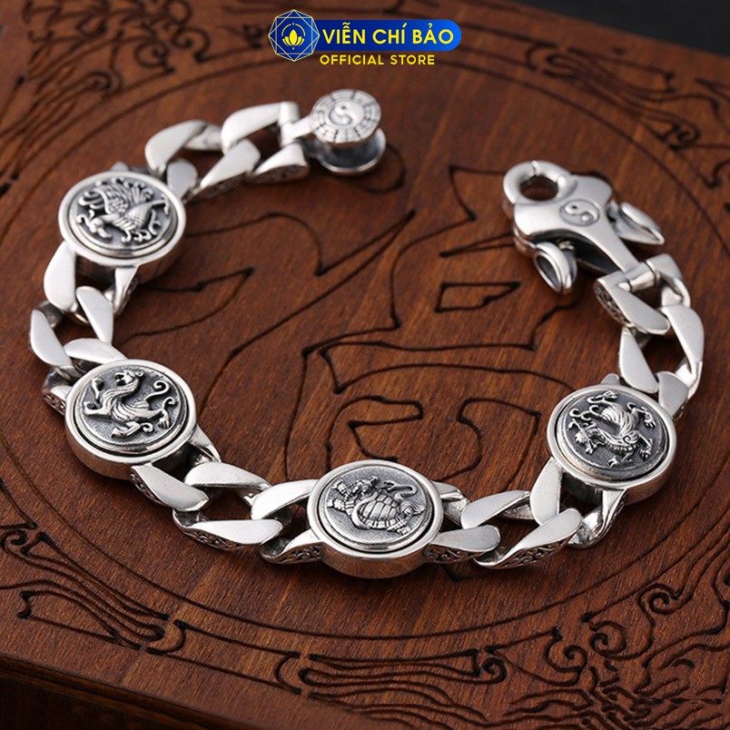 Lắc tay bạc nam Tứ Đại Thần Thú chất liệu bạc Thái 925 mặt xoay 360 độ thương hiệu Viễn Chí Bảo L100605