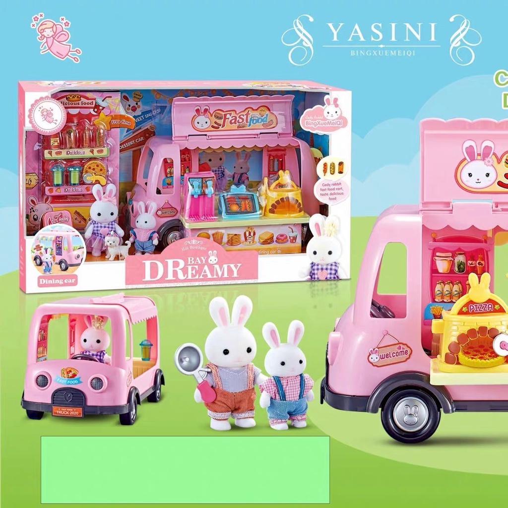 ĐỒ CHƠI BÚP BÊ THỎ BÔNG YASINI - CHỦ ĐỀ DINING CAR XE BÁN ĐỒ ĂN