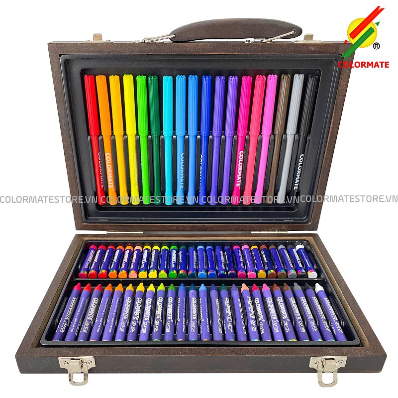 Hộp màu vẽ Colormate hộp gỗ cao cấp 68 chi tiêt, Quà tặng bé yêu - COLORMATE