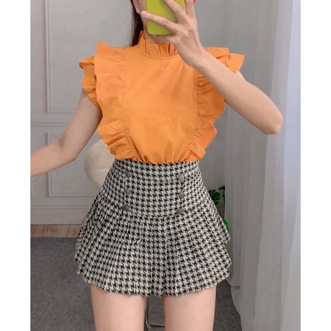 [ MÃ 02 ]  ÁO TIỂU THƯ TAY CÁNH TIÊN + VÁY CARO (ẢNH TỰ CHỤP)
