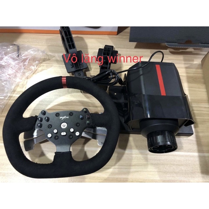 Bộ vô lăng chơi game đua xe PXN V10. bao gồm bàn đạp và cần số.