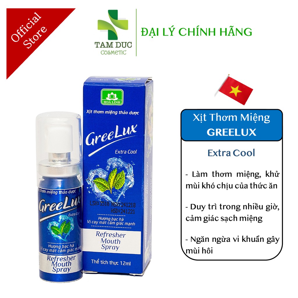 Xịt Thơm Miệng Thảo Dược GREELUX [Chai 12ml] Extra Cool / Fresh Mint Cool [Grelux, greenlux, greelus]