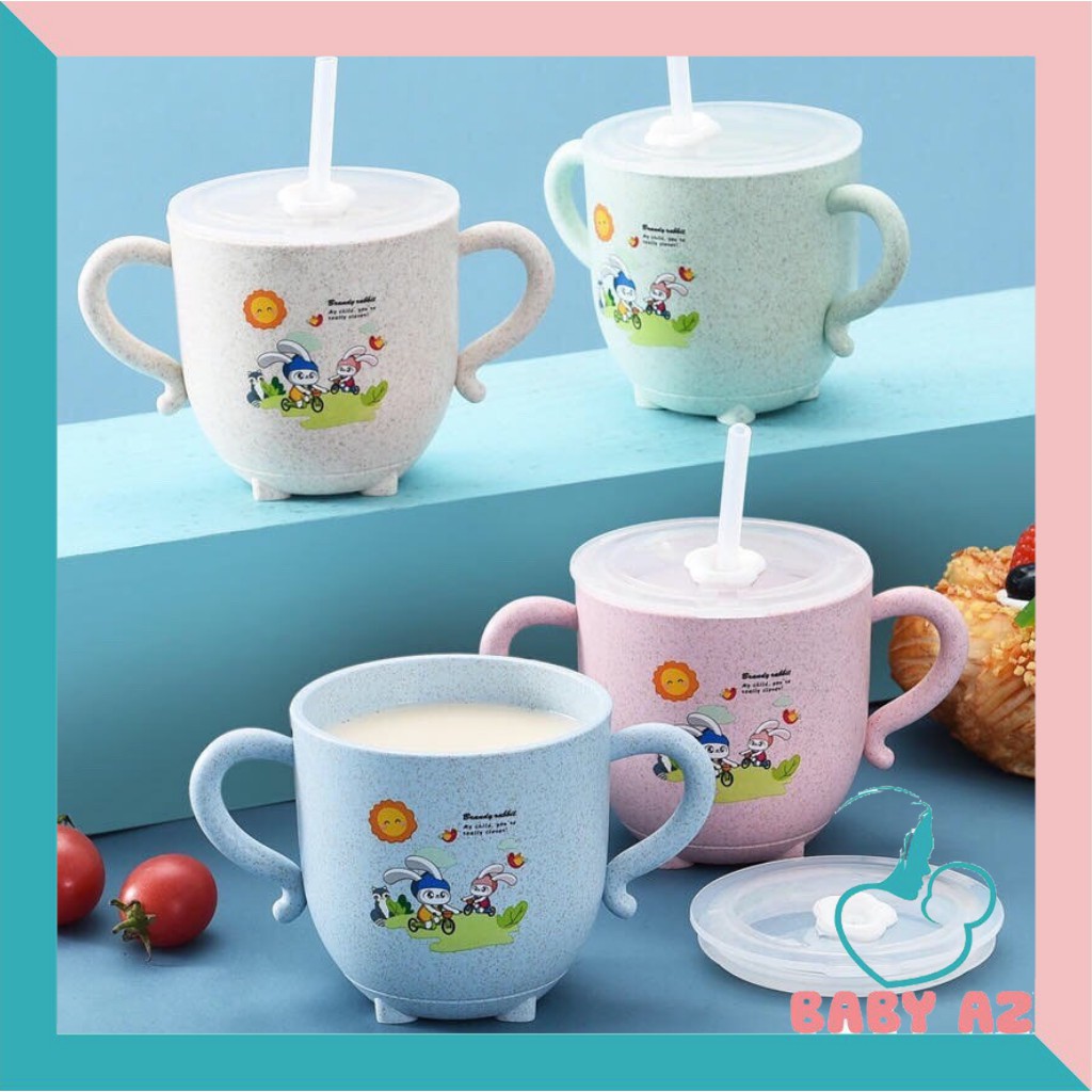 Cốc uống nước cute cho bé có ống hút, ly uống nước lúa mạch an toàn tuyệt đối