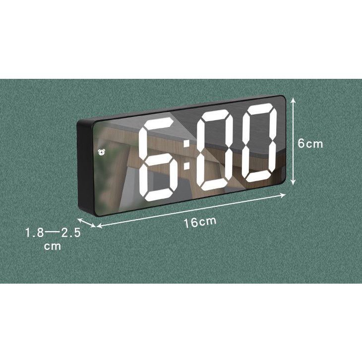 Đồng hồ led tráng gương, chữ nhật bản to, kết hợp có báo thức để bàn hoặc treo tường