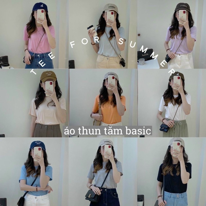 Áo thun gân tăm cổ tròn màu basic