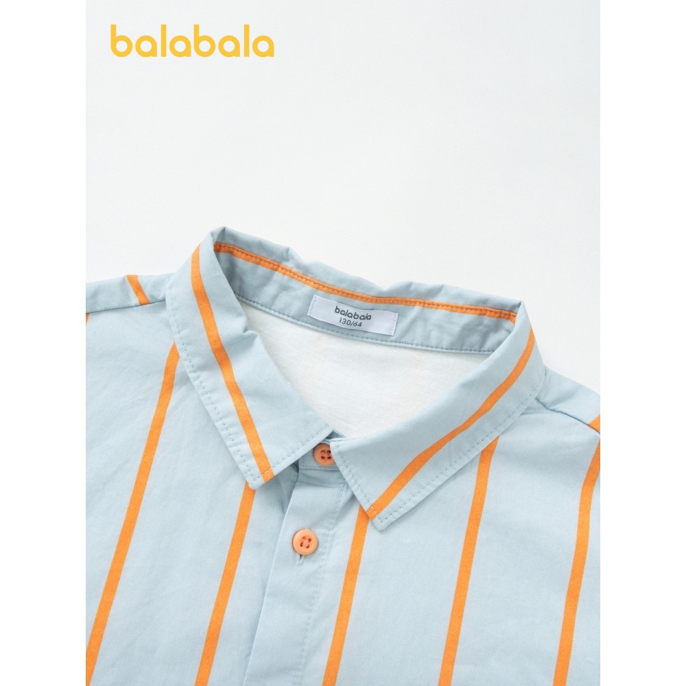 (7-16 tuổi) Áo sơ mi hãng BALABALA thiết màu xanh sọc cam kế phong cách Hàn Quốc cho bé trai 20222111810400386