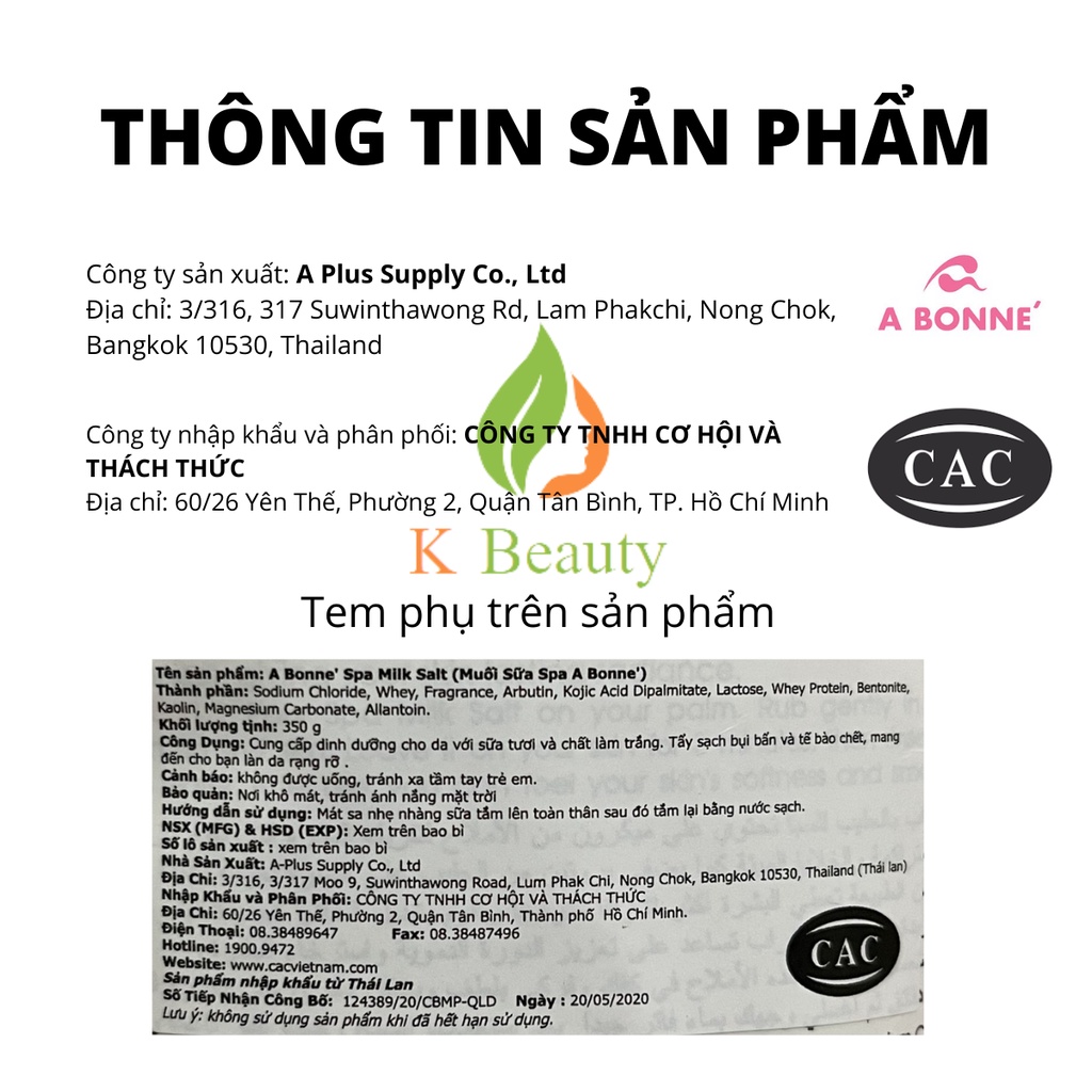 Muối tắm sữa bò tẩy tế bào chết A Bonne Spa Milk Salt Thái Lan 350gr