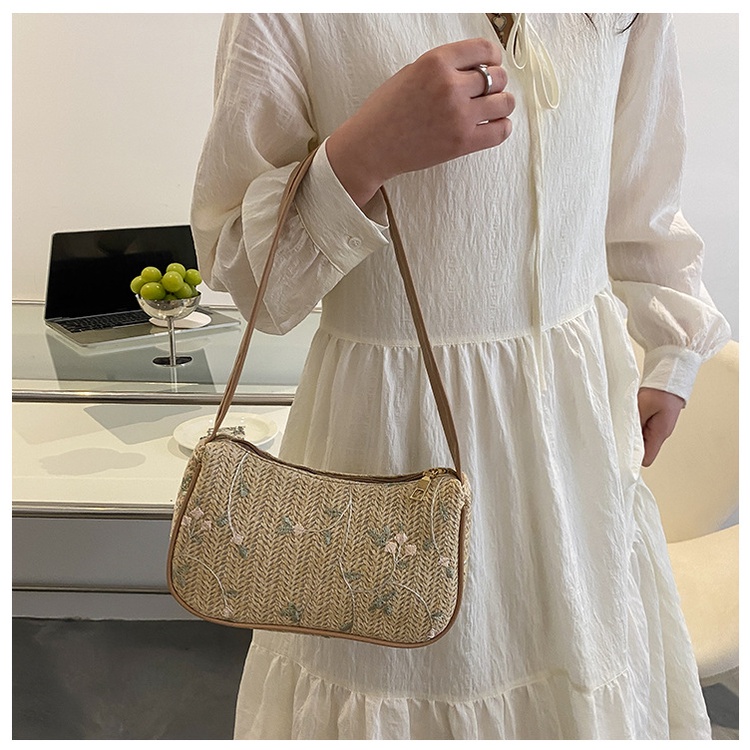 Túi Đeo Vai Hình Vuông Đan Cói Phối Ren Phong Cách Hàn Quốc Thời Trang Mùa Xuân 2022