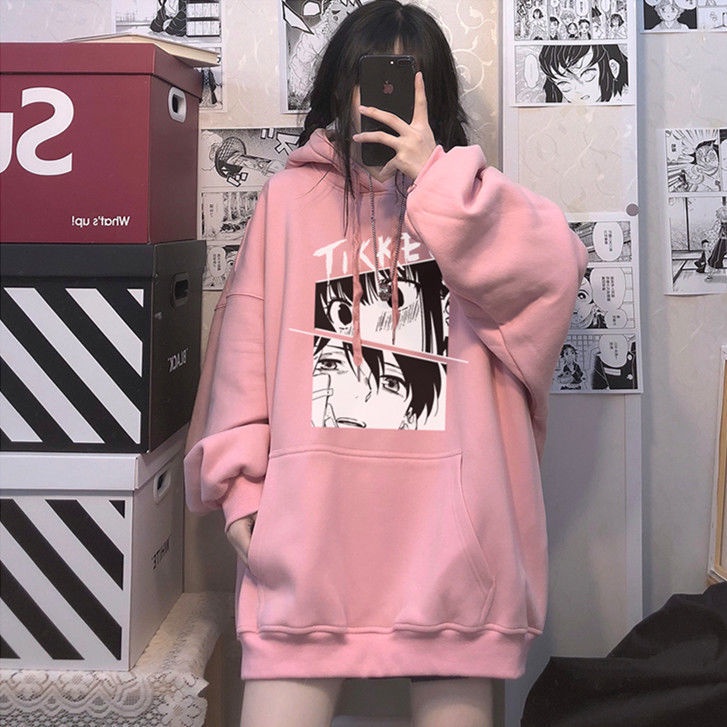 Áo Hoodie Dáng Rộng Dài Trung Bình Họa Tiết Hoạt Hình Thiết Kế Dễ Thương Cho Nữ [Lông Cừu / Mỏng] Ins