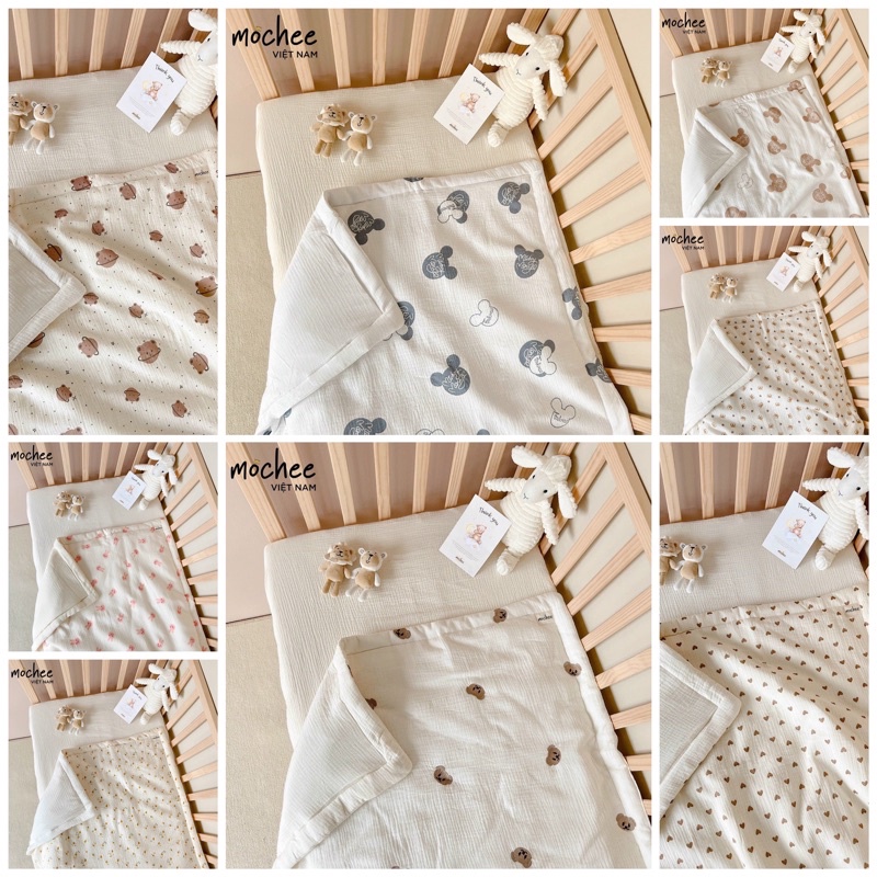 MOCHEE Chăn trần bông chất liệu muslin loại 1 cao cấp kích thước 90x120cm cho bé trai bé gái Chăn đi học cho bé