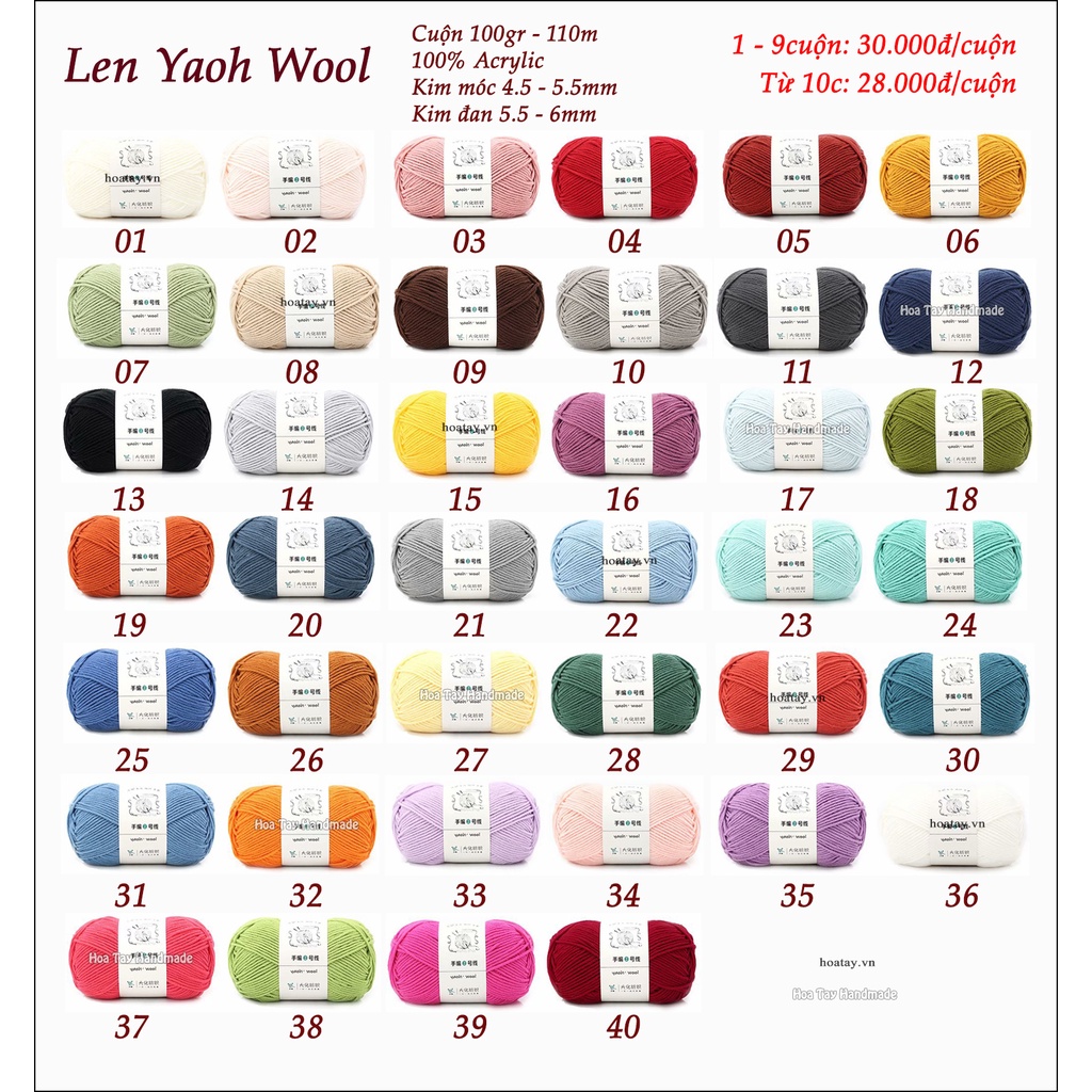 Len Yaoh Wool - Len đan móc khăn  mũ Hoa Tay Handmade