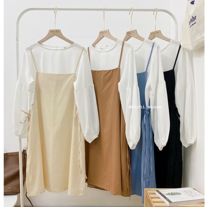 set váy yếm kèm sơ mi ulzzang ẢNH THẬT VIDEO nơ sườn hichi