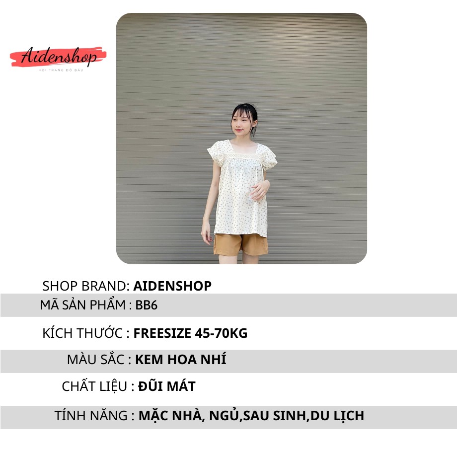 Bộ bầu thời trang đẹp mặc nhà màu trắng kem hoa nhí bộ đùi chất đẹp mát