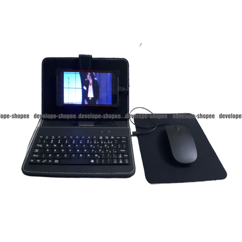 Bộ Combo bao da bàn phím kèm chuột + lót chuột cho điện thoại, máy tính bảng từ 4.5-7 inch + EMOJI giải trí