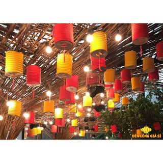 Lồng đèn giấy trơn hình trụ basic size trung 15cm - Lồng đèn sắc màu lốc 10 cái