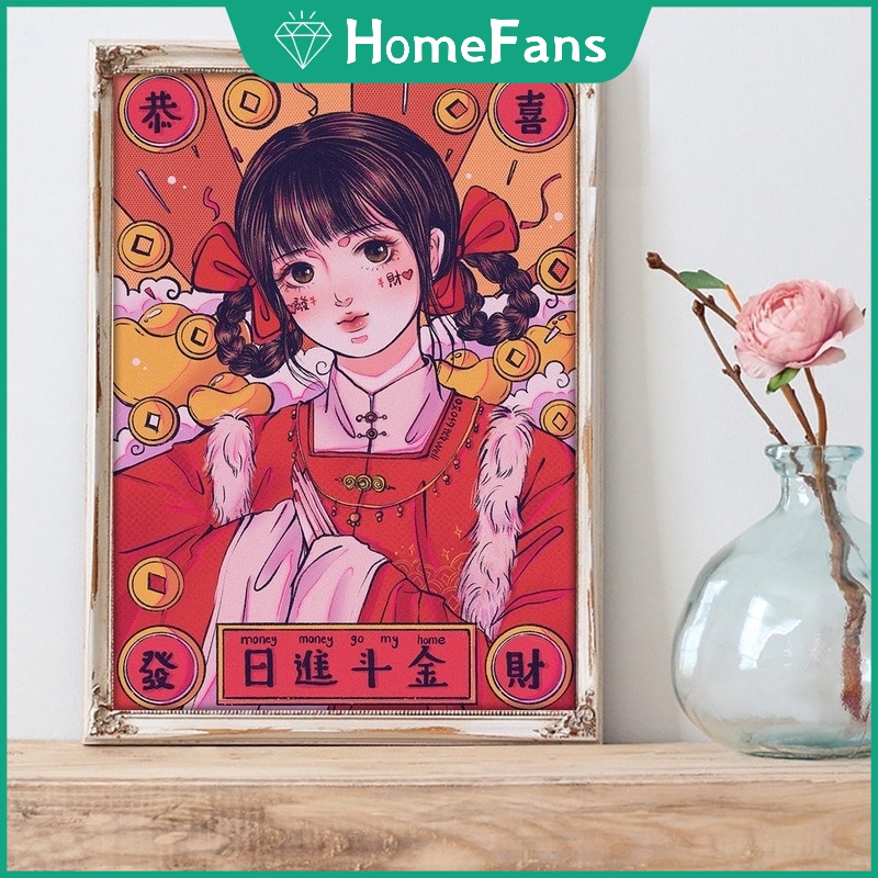 Bộ tranh đính đá 5D họa tiết hoạt hình cô gái độc đáo DIY dùng trang trí nhà cửa 30X40