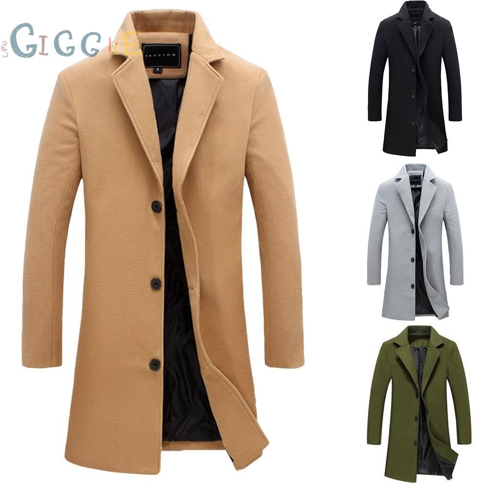 Men Single Breasted Slim Long Suit Jacket Trench Coat Overcoat Warm Outwear