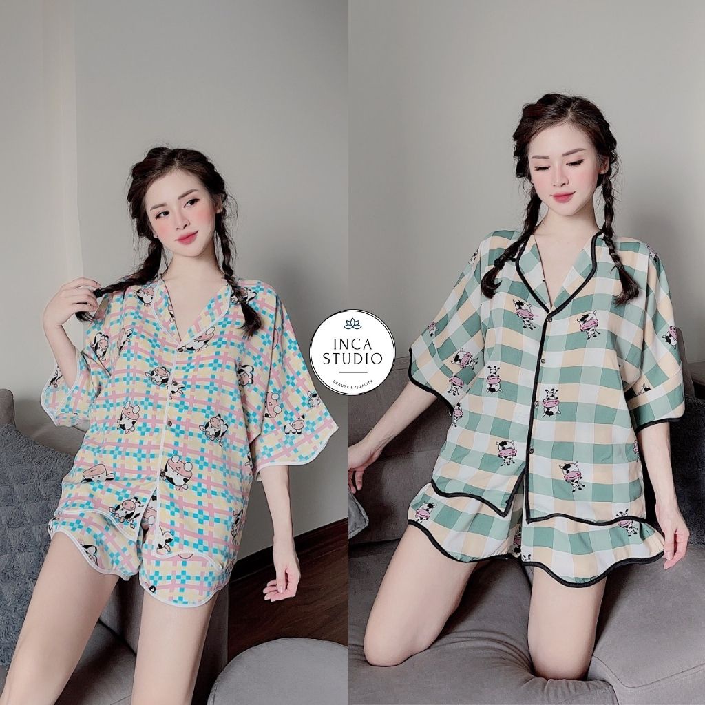 (Hàng loại 1) Đồ ngủ Pyjama lụa cao cấp INCA 06- Free size dưới 60kg, Chất Lụa thoáng mát