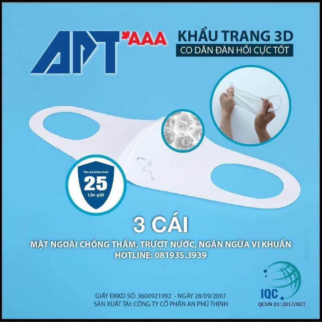 Khẩu trang vải Kháng Khuẩn 3D AN PHU THINH