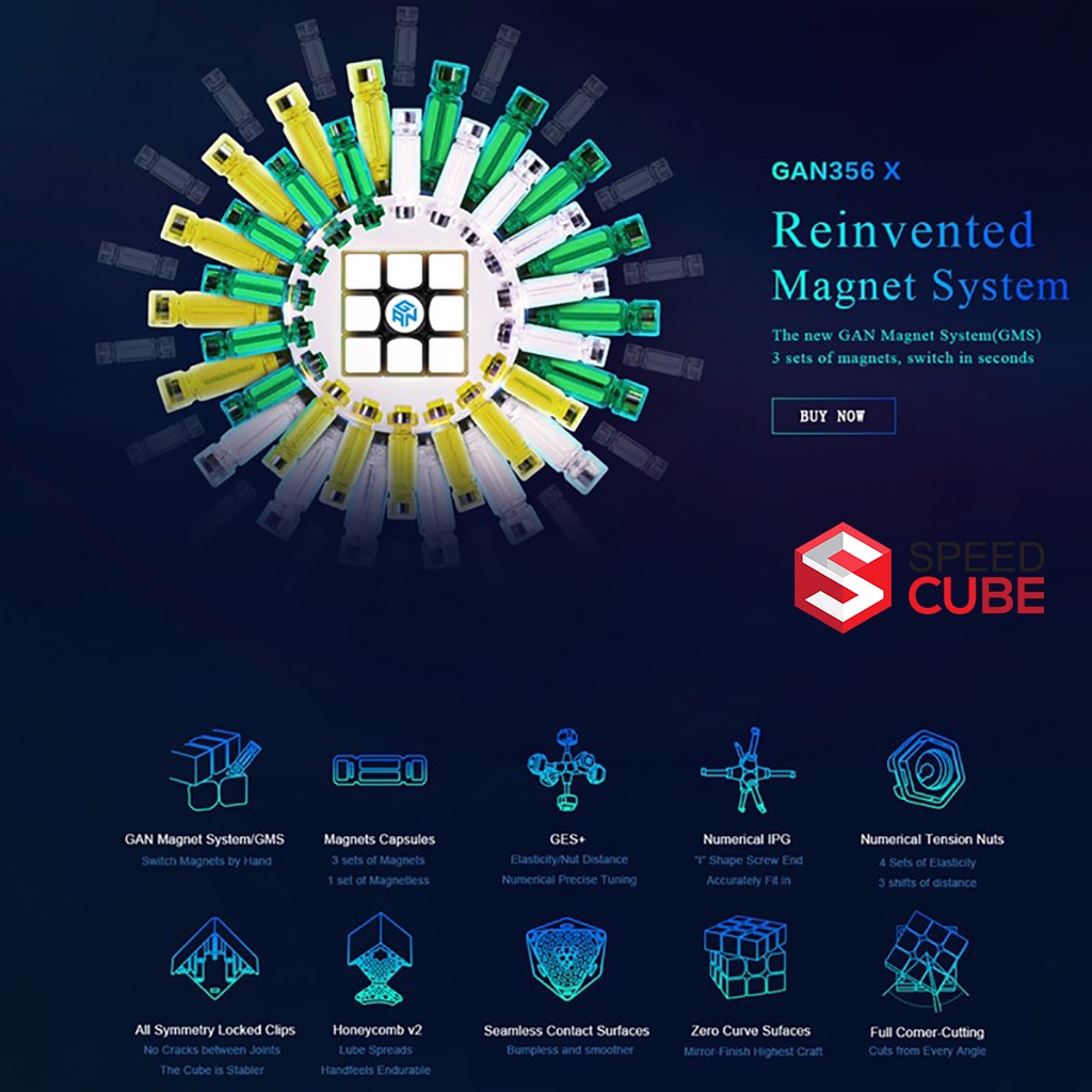Rubik 3x3 Gan 356 X V2 Có Nam Châm Numerical IPG Updated 2.0 GAN Chính Hãng