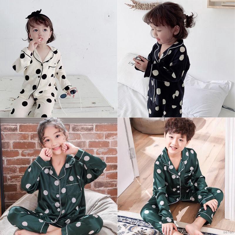Set Đồ Ngủ Pijama 7 Món Dài Tay Chấm Bi Cho Bé