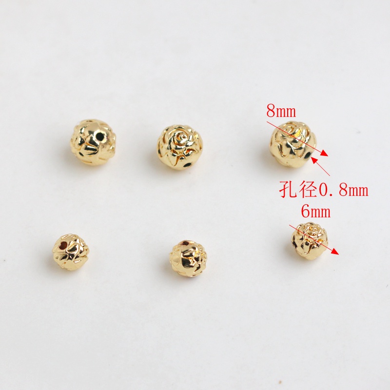 Bộ 10 Hạt Đồng 14K Màu Vàng Họa Tiết Hoa Hồng Dùng Làm Vòng Tay/Vòng Cổ diy