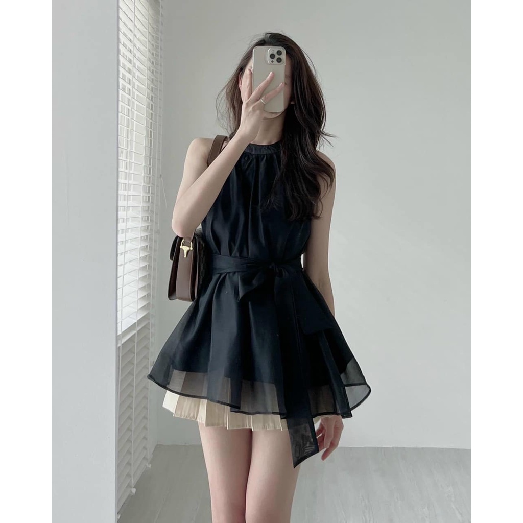 Áo Yếm Voan Tơ 3 Lỗ Thắt Nơ Xinh Xắn May 2 Lớp, alohashop91