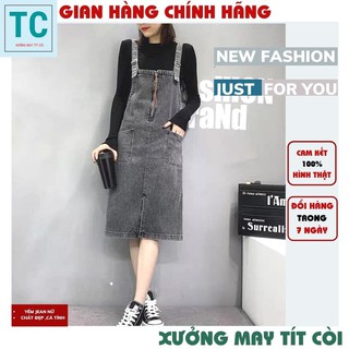 yếm bò nữ 💚Yếm Váy Jeans Nữ Chất Bò Phối 2 Túi Trước Kèm Dây Kéo Phong Cách Hàn Quốc TT TÍT CÒI