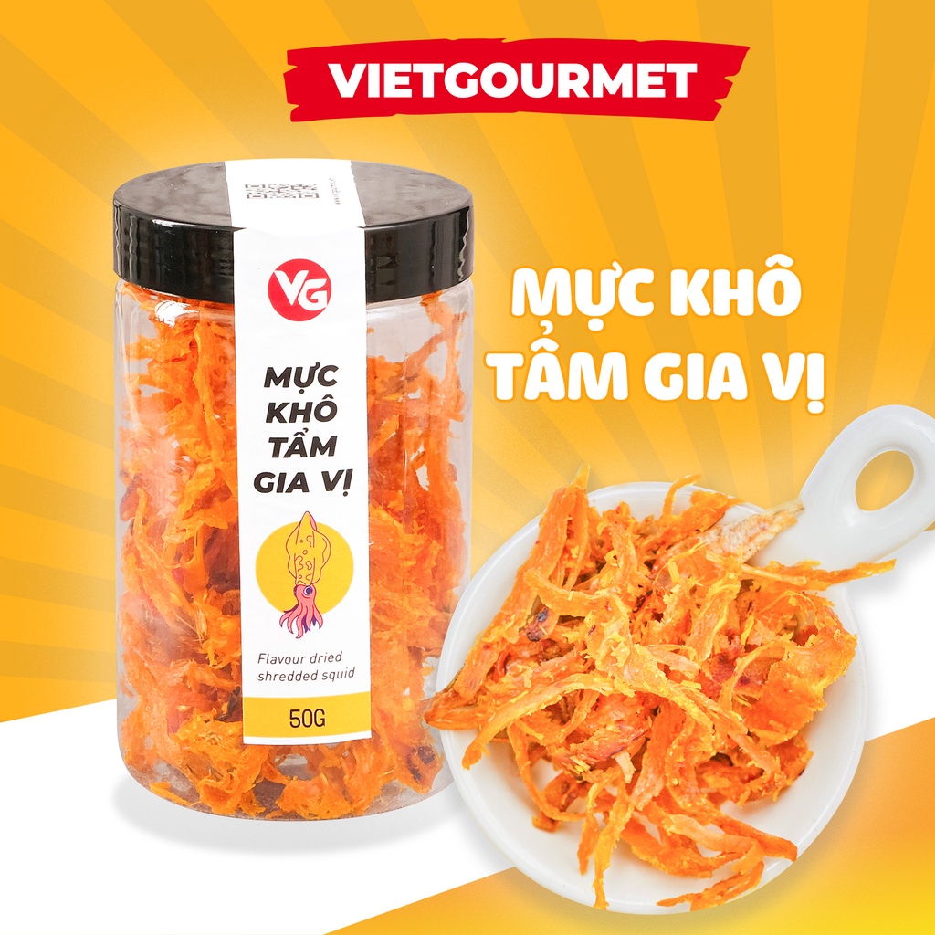 Mực khô tẩm gia vị ăn liền VIETGOURMET, Mực xé vị cay dai dai uống kèm bia, đặc sản PHAN THIẾT ăn vặt vừa ngon vừa rẻ