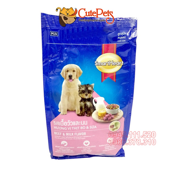 Thức ăn cho chó con Smart Heart Puppy 1.5kg vị thịt bò và sữa - Phụ kiện thú cưng Hà Nội