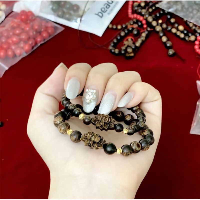 Vòng Tay Trầm Hương Mix Chamr Búp Sen, Vòng Tay Trầm Sánh Tự Nhiên - N74 | BigBuy360 - bigbuy360.vn