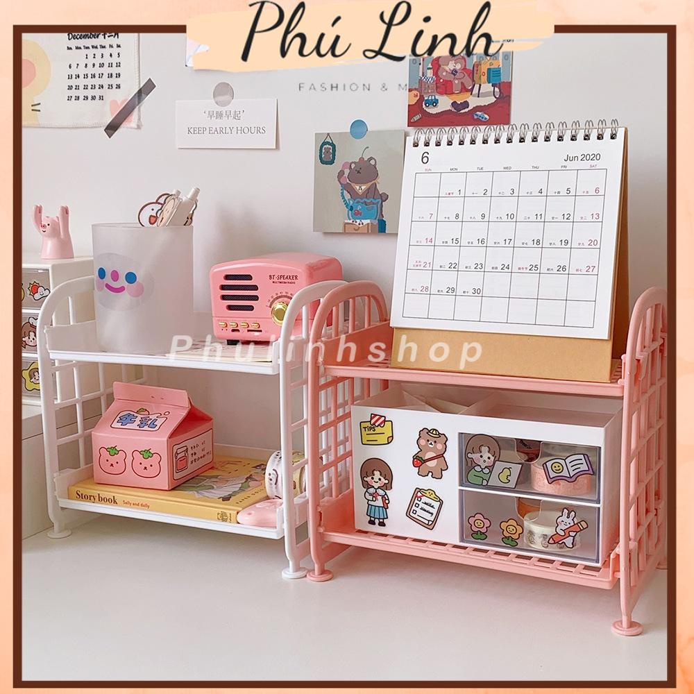 MS500 Giá nhựa mini 2 tầng gấp gọn, giá nhựa decor bàn xinh xắn