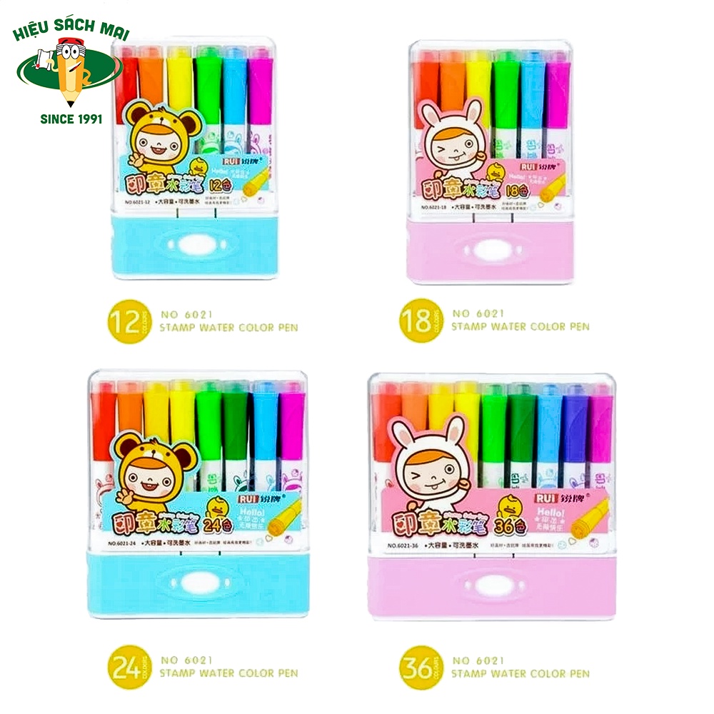 Bút dạ màu marker kèm dập dấu RUI 6021-12/18/24/36 màu