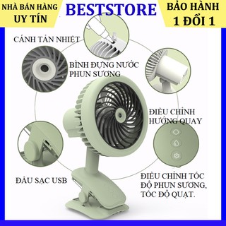 Quạt Phun Sương Mini Tích Điện 3 Tốc Độ Gió, Để Bàn, Có Kẹp Bàn, Quạt Điều Hoà hơi nước Clip Fan