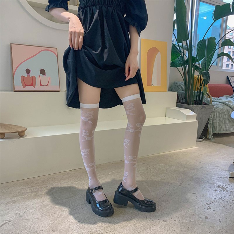 XIXI Tất Đùi Trong Suốt Mỏng Họa Tiết Hoa Hồng Phong Cách Lolita Nhật Bản Cho Nữ