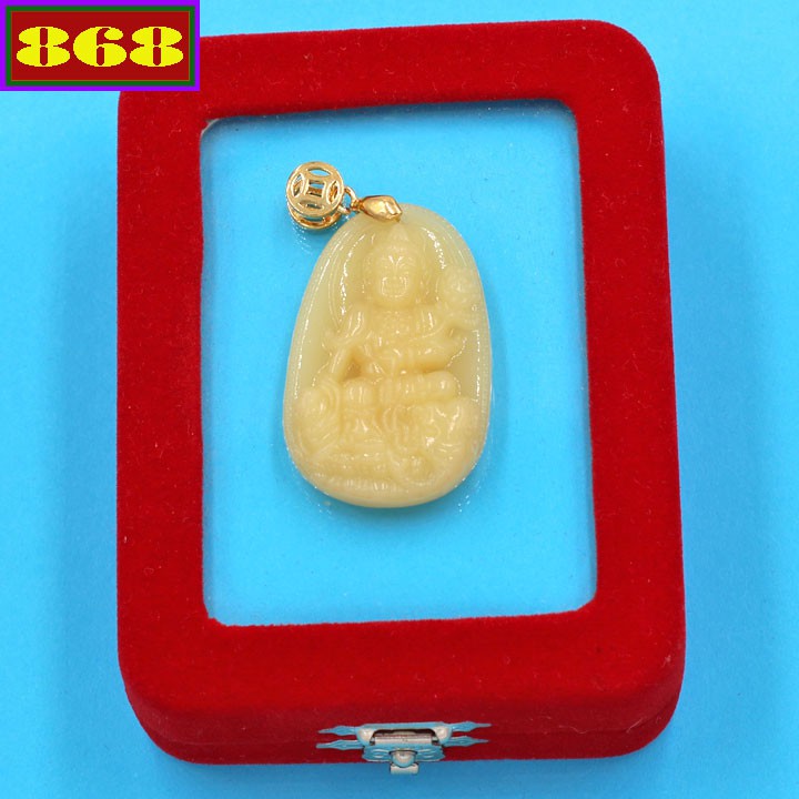 Mặt Phật Bồ Tát Phổ Hiền đá tự nhiên vàng 3.6cm - Phật bản mệnh tuổi Thìn, Tỵ - Mặt size nhỏ - Tặng kèm móc inox