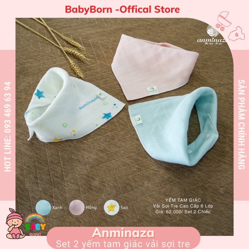 Anminaza - Set 2 yếm tam giác sợi tre 6 lớp mềm mại cao cấp