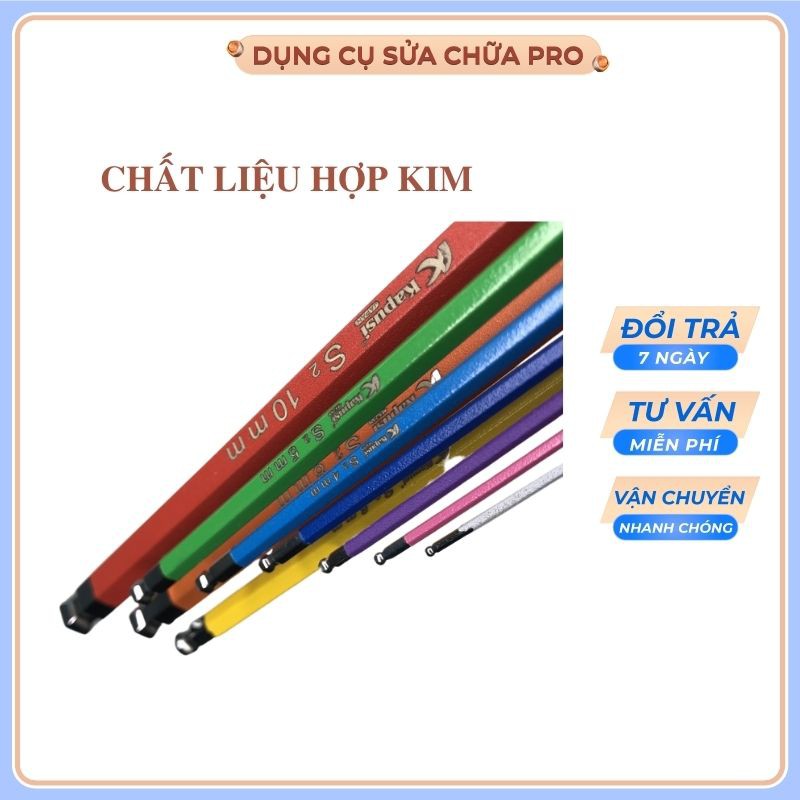 Lục giác nhật 9 cây : 1.5, 2, 2.5, 3, 4, 5, 6, 8, 10 mm thép mạ crom với công nghệ xử lý nhiệt siêu bền