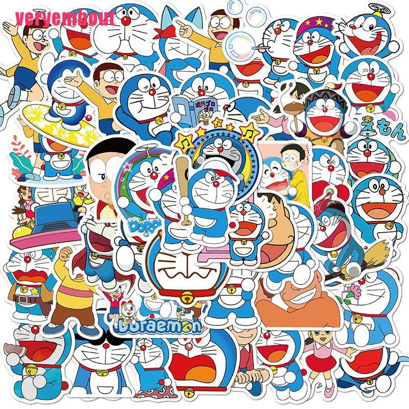 Bộ 50 Hình Dán Doraemon Xinh Xắn Trang Trí Xe Hơi / Xe Máy / Laptop