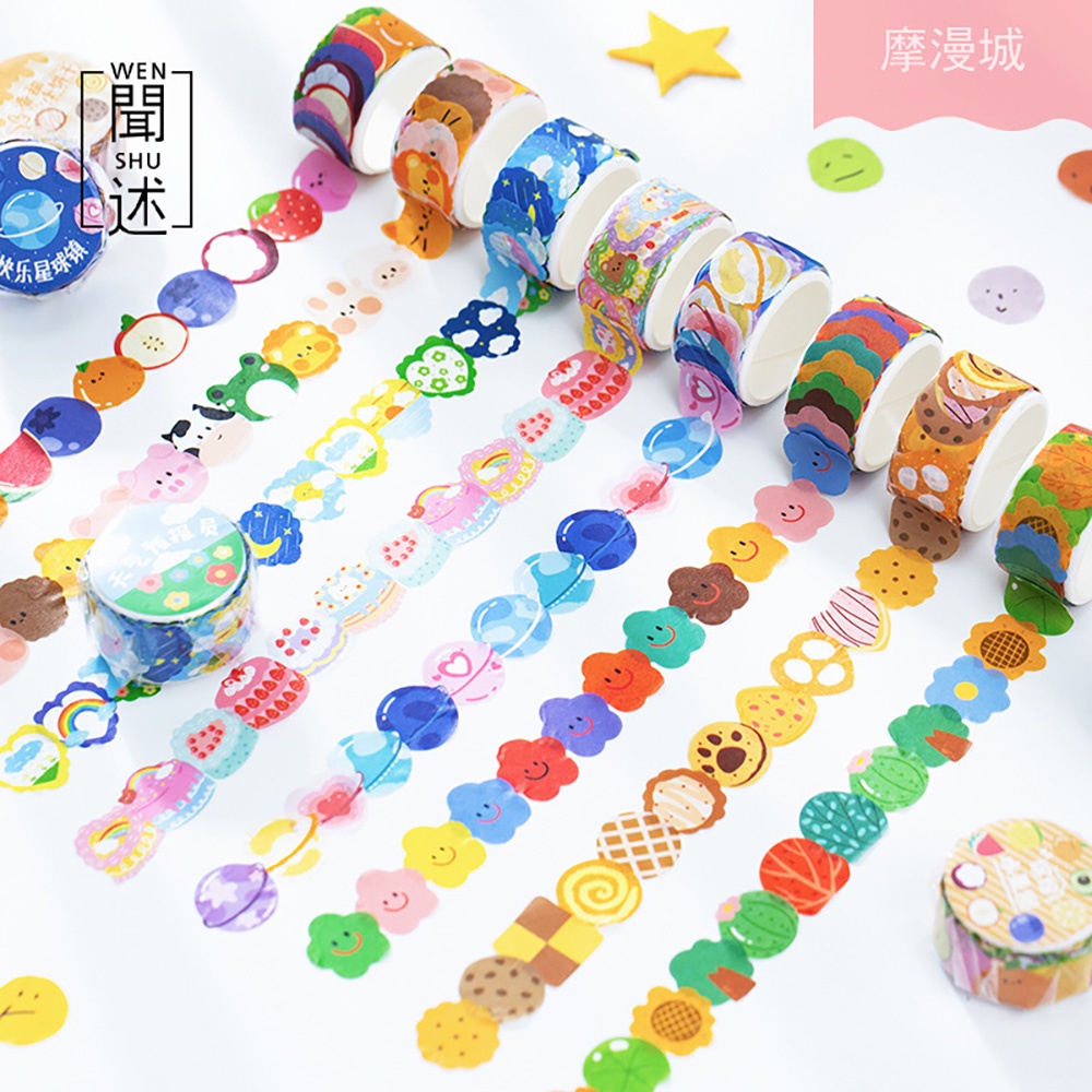 Cuộn 100 Miếng Dán Washi Nhiều Màu Sắc Họa Tiết Hoạt Hình Trang Trí Sổ Tay DIY
