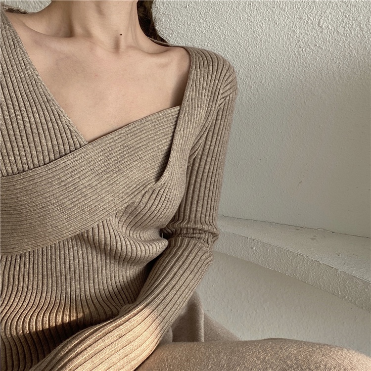 Áo Dệt Kim Tay Dài Cổ Chữ V Thời Trang Hàn Quốc Cho Nữ