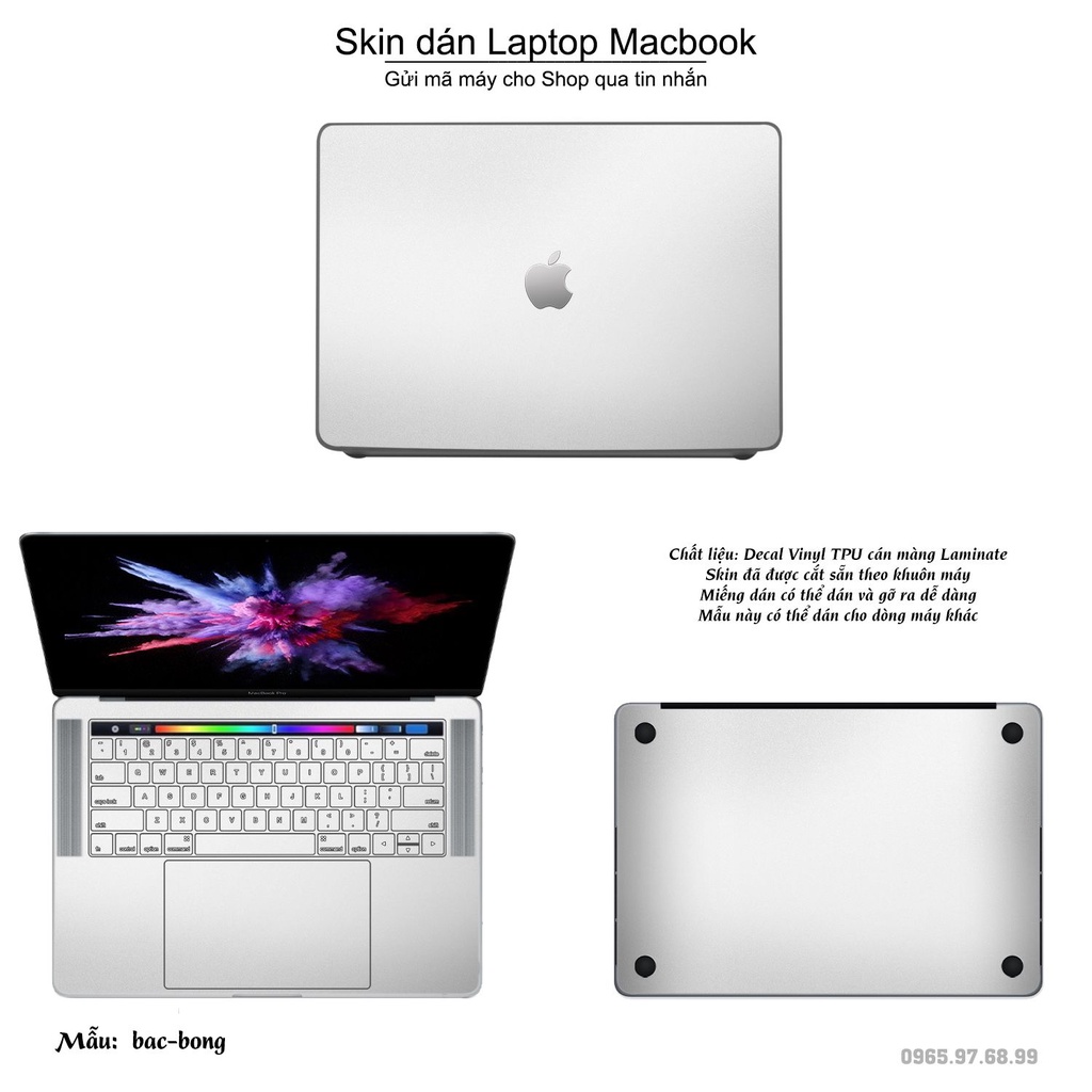 Skin dán Macbook mẫu Aluminum Chrome bạc bóng (đã cắt sẵn, inbox mã máy cho shop)