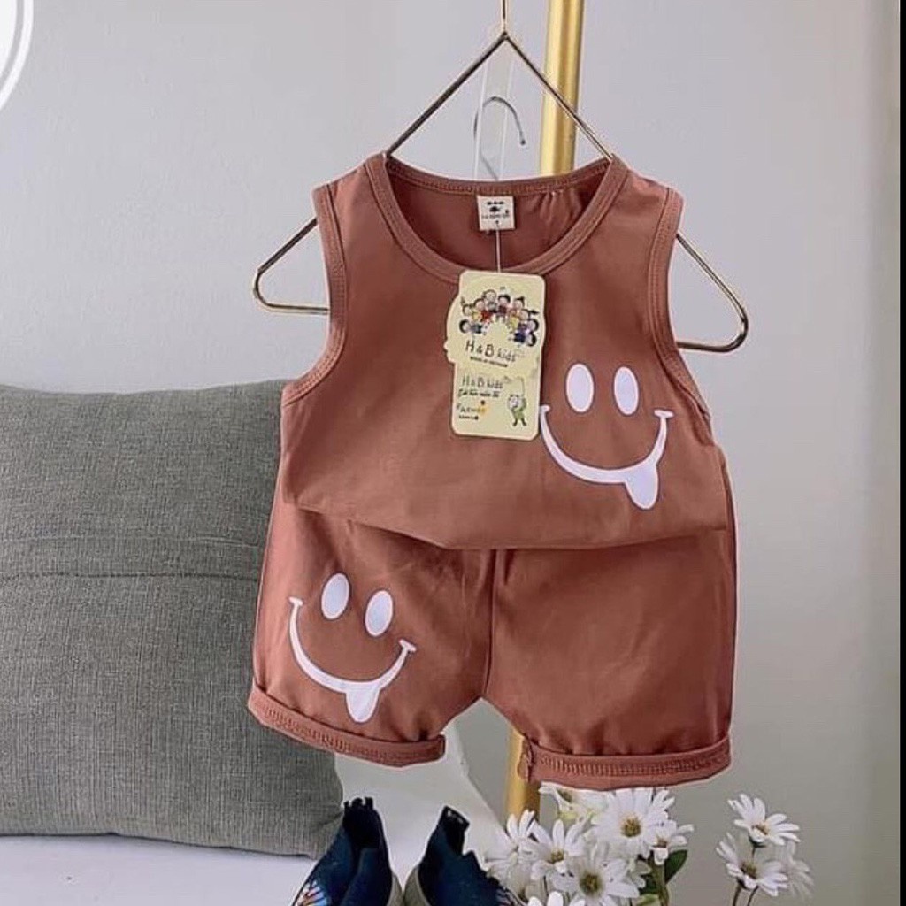 Bộ ba lỗ hình mặt cười cho bé LiLa Kids, Bộ sát nách chất coton cho bé 6-20kg