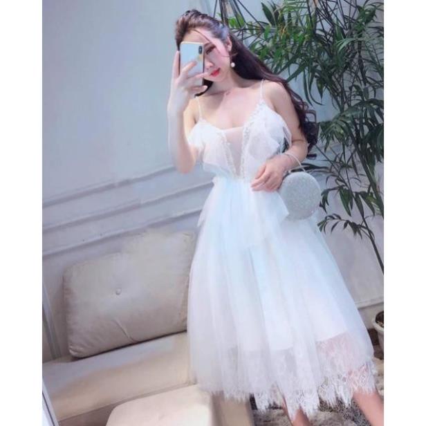 Đầm dự tiệc công chúa 2 dây kết kim sa tròn xinh yêu - size M/L  MS130V