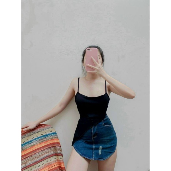 Áo thun gân lệch vai sát nách MAU120520 này mặc đc 2 kiểu