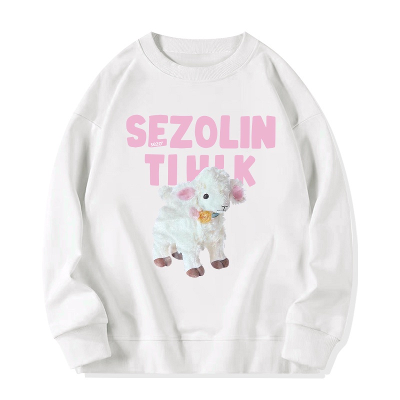 SELVZE Áo sweater cổ tròn dáng rộng in họa tiết vải cotton thời trang đường phố cá tính cho nữ