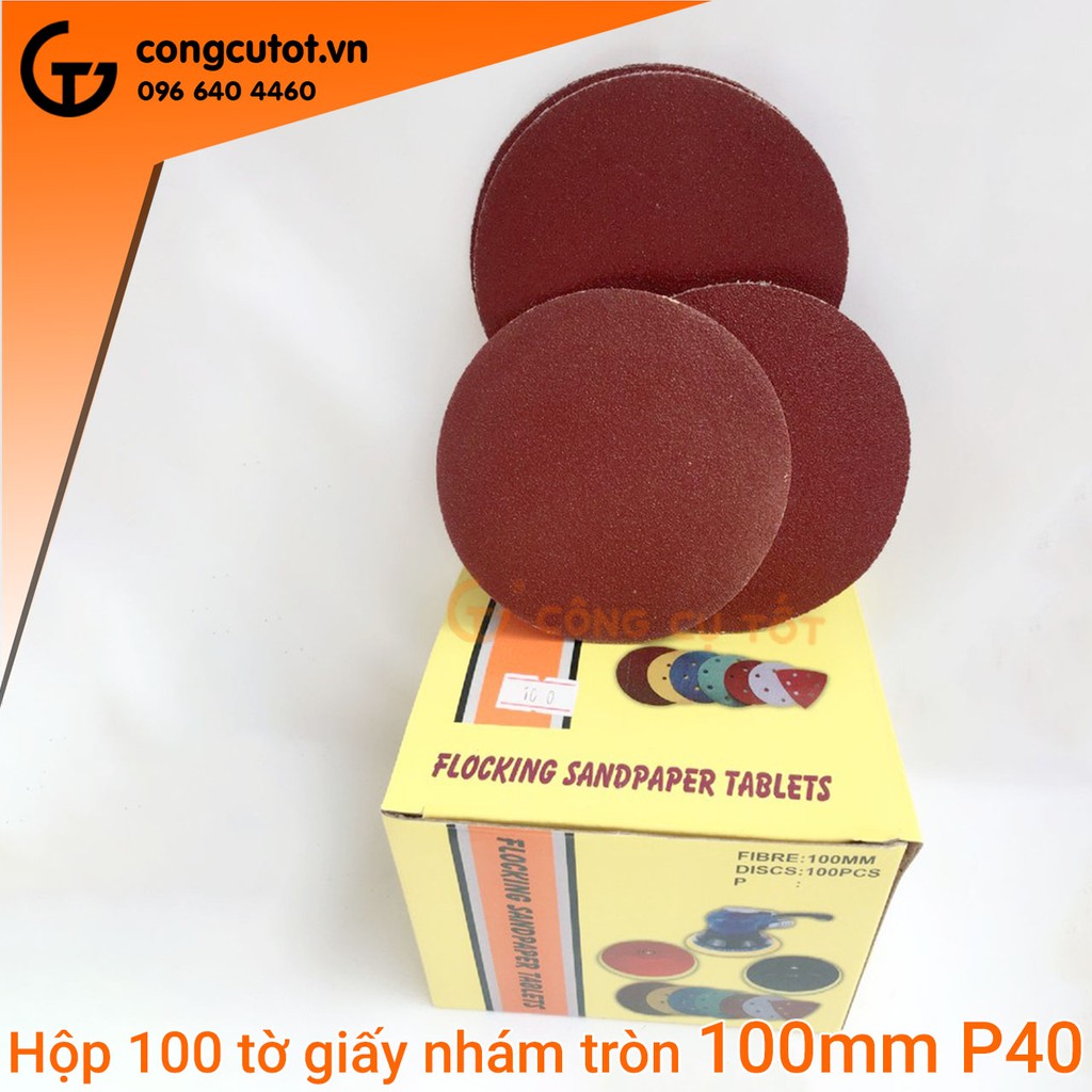 Hộp 100 giấy nhám tròn 100mm chuẩn P40