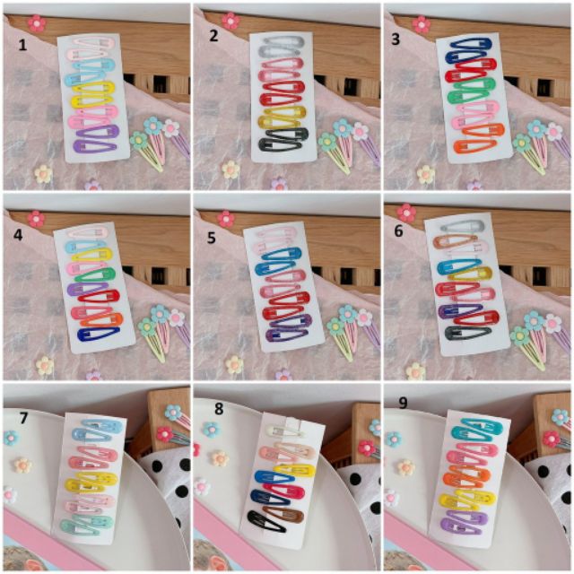 Set 10 kẹp bấm máy đủ màu